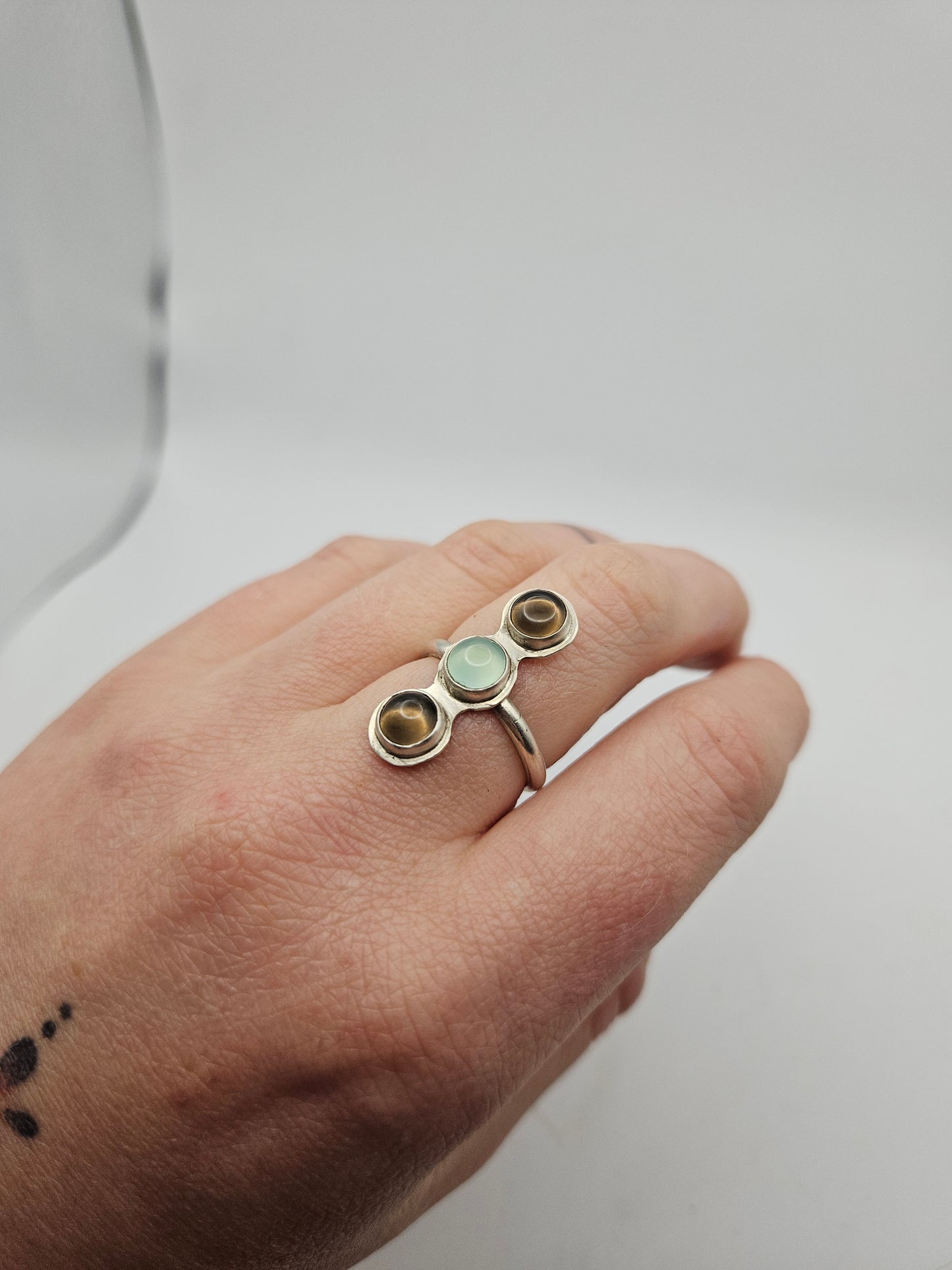 Smokey Quartz and chalcedony ring - Size N
