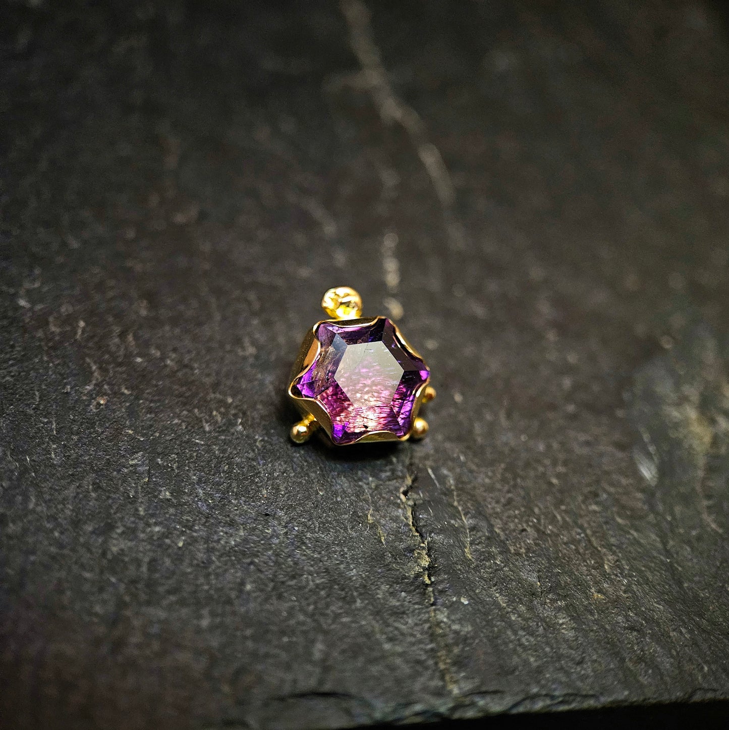 Celestial Starlight- Amethyst set in 14ct solid gold - 14g threaded end.