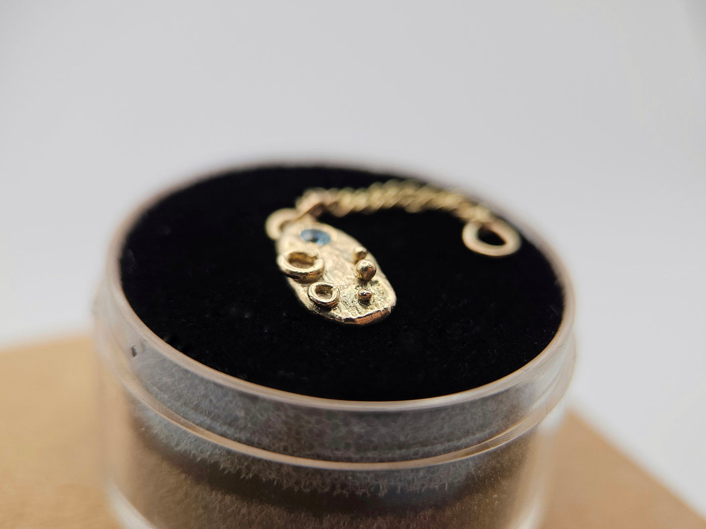 Textured totem charm- blue CZ 9ct solid gold charm