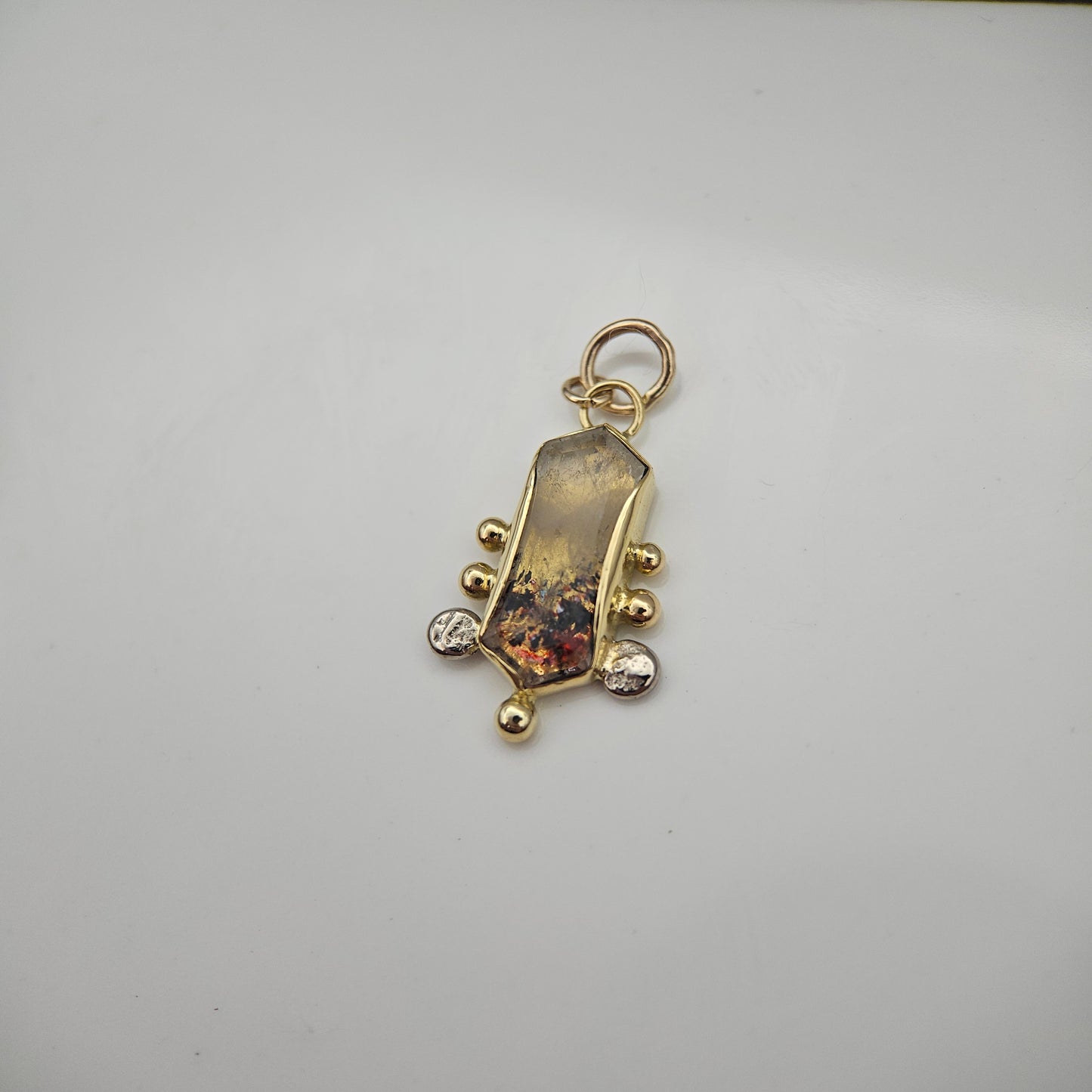 Disco fire quartz set in solid 18ct yellow gold with white gold dots - Charm