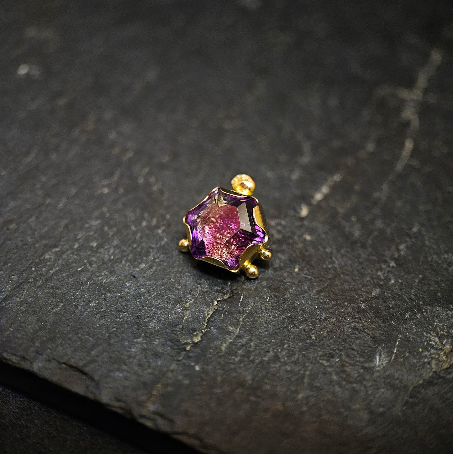 Celestial Starlight- Amethyst set in 14ct solid gold - 14g threaded end.