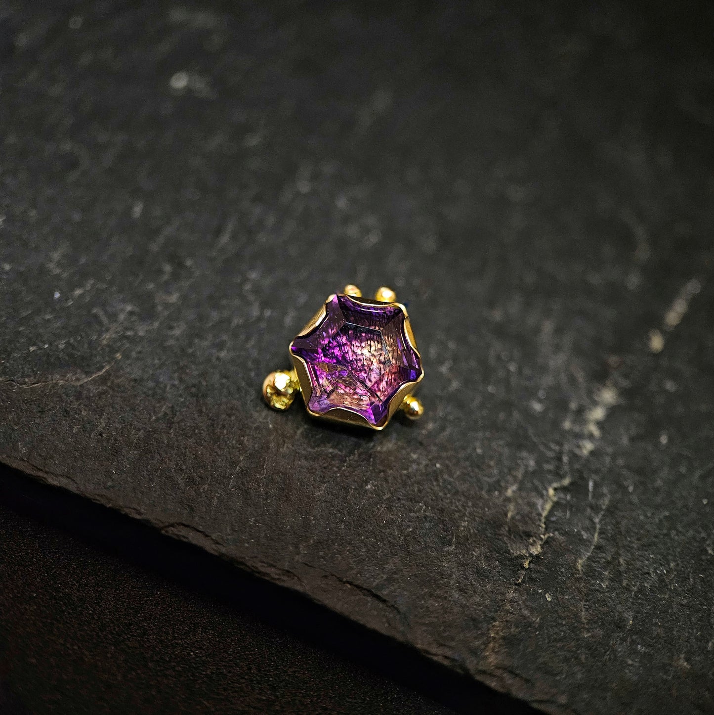 Celestial Starlight- Amethyst set in 14ct solid gold - 14g threaded end.