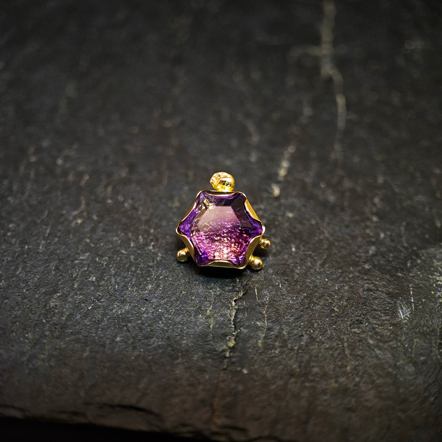 Celestial Starlight- Amethyst set in 14ct solid gold - 14g threaded end.