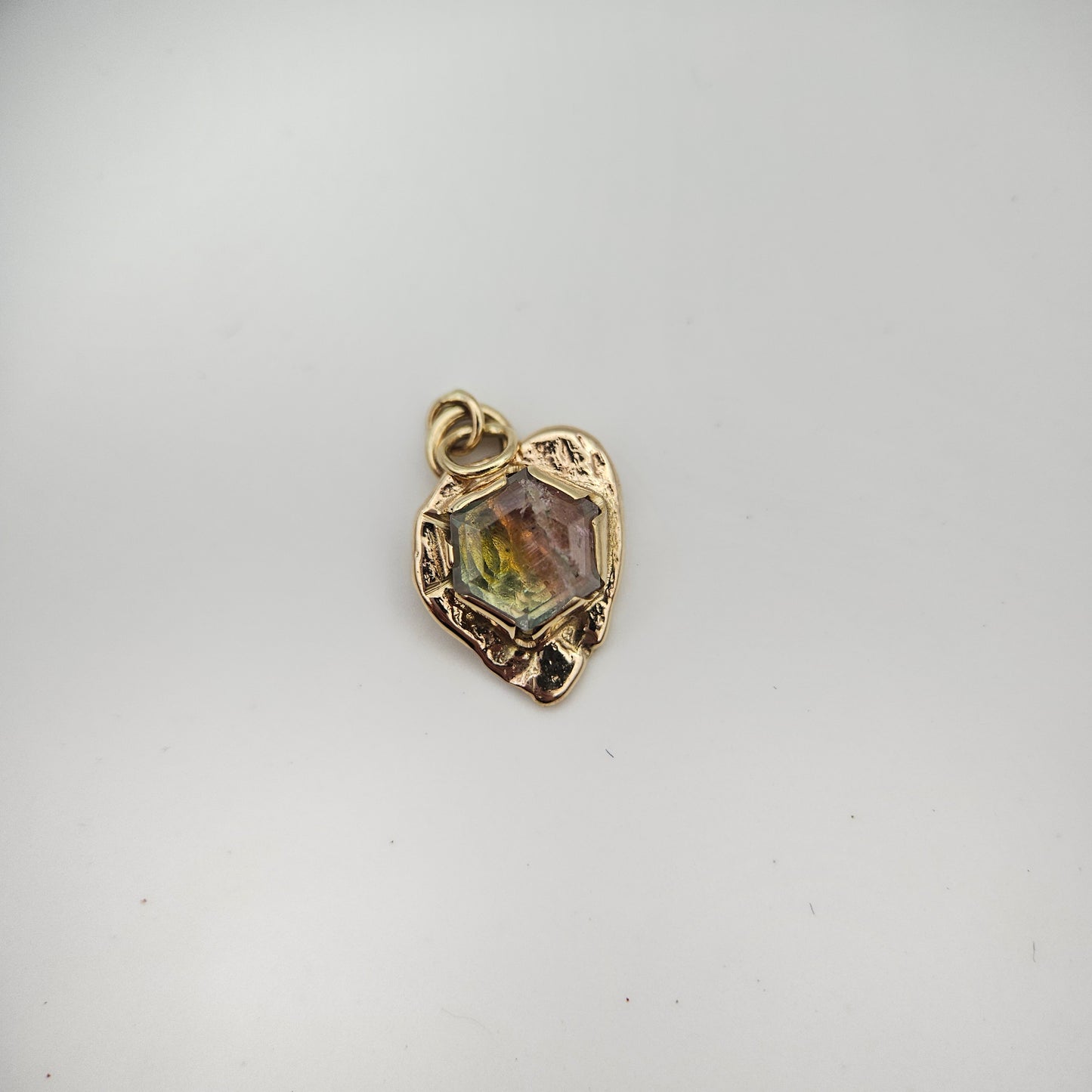 Watermelon Tourmaline set in solid 9ct yellow gold  - Charm