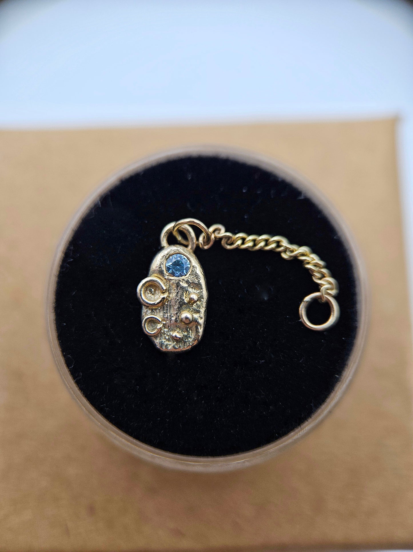 Textured totem charm- blue CZ 9ct solid gold charm