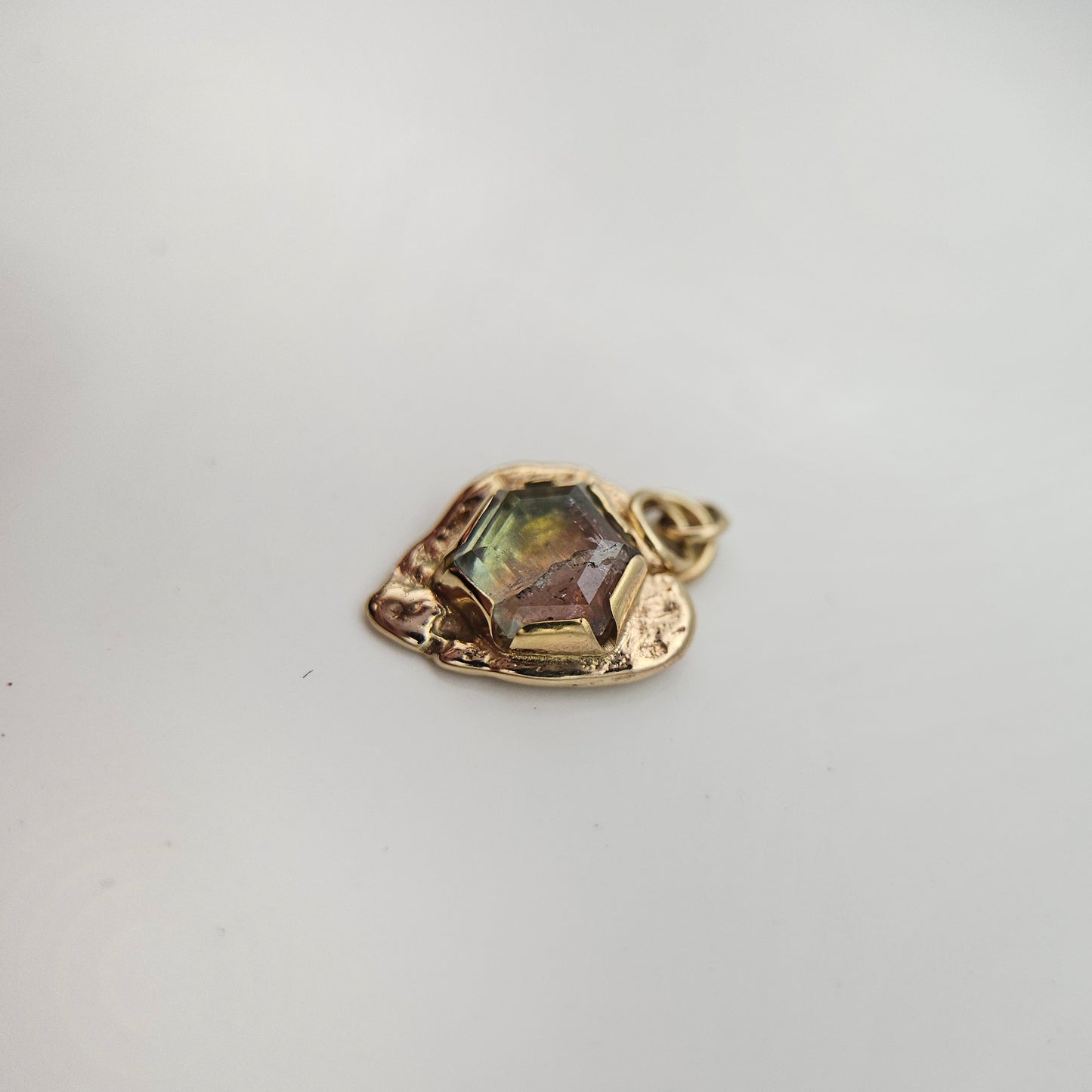 Watermelon Tourmaline set in solid 9ct yellow gold  - Charm