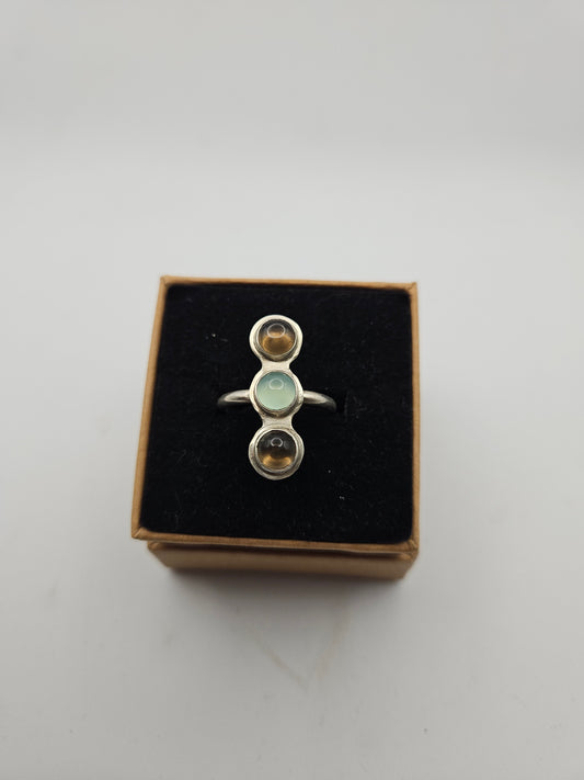 Smokey Quartz and chalcedony ring - Size N