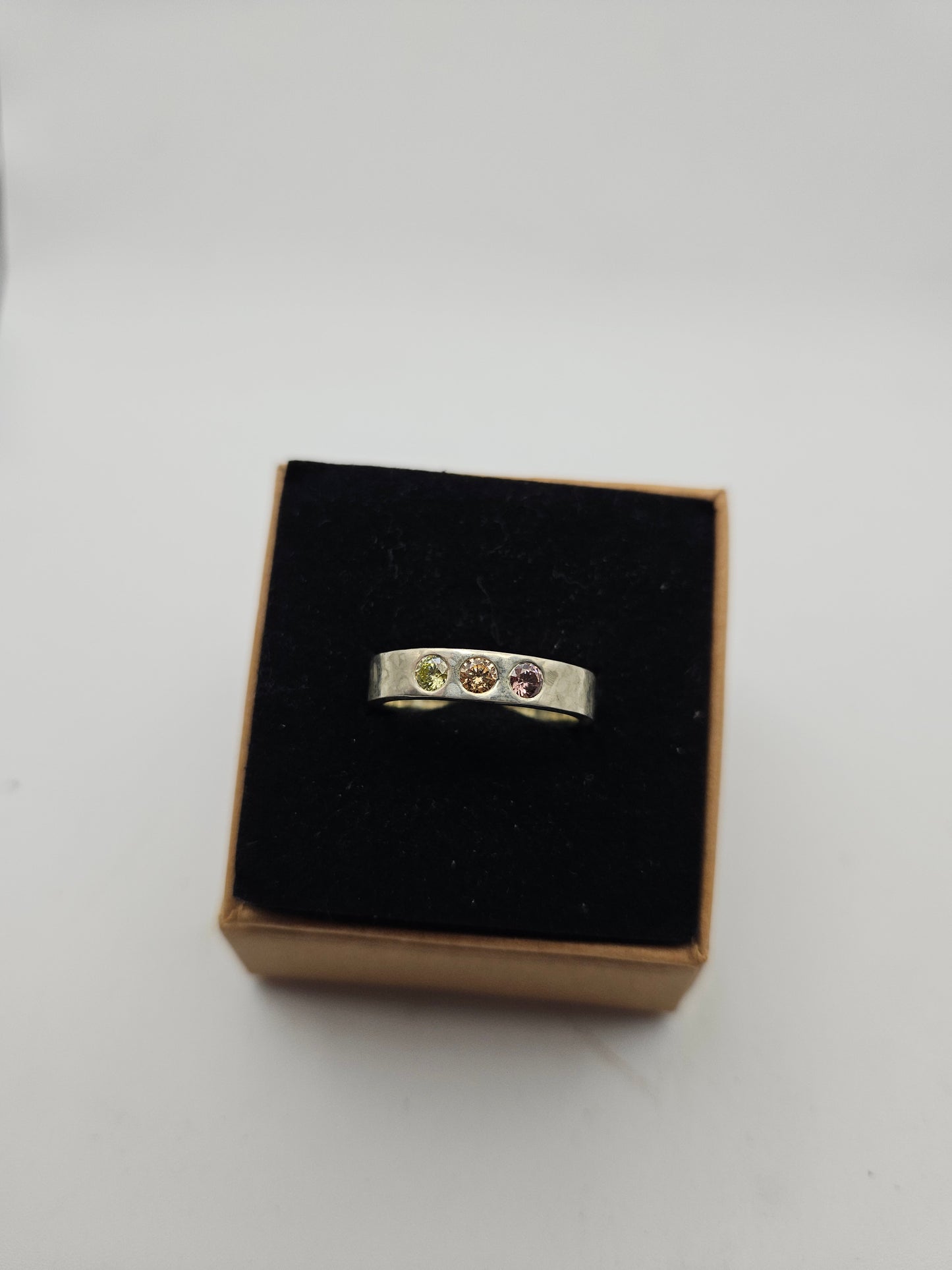 Camo pattern band with pink, orange, yellow flush set CZ- Size P