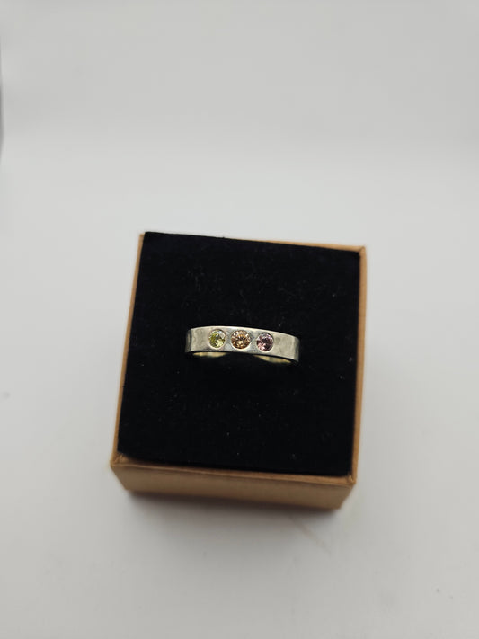Camo pattern band with pink, orange, yellow flush set CZ- Size P