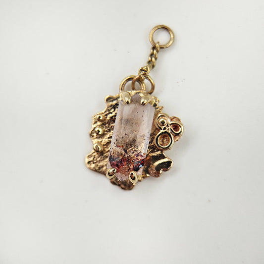 Disco fire quartz set in solid 9ct yellow gold  - Charm