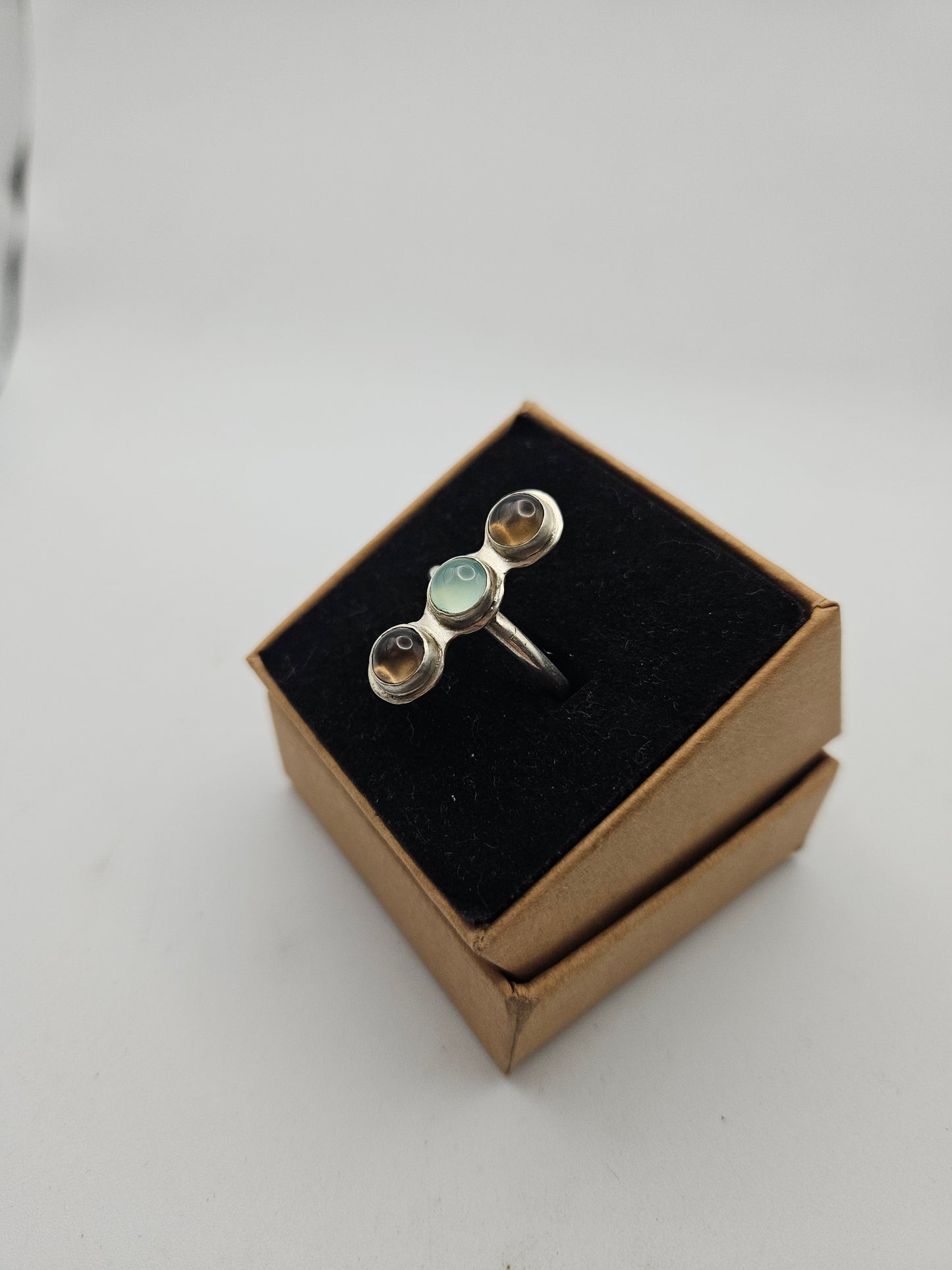 Smokey Quartz and chalcedony ring - Size N
