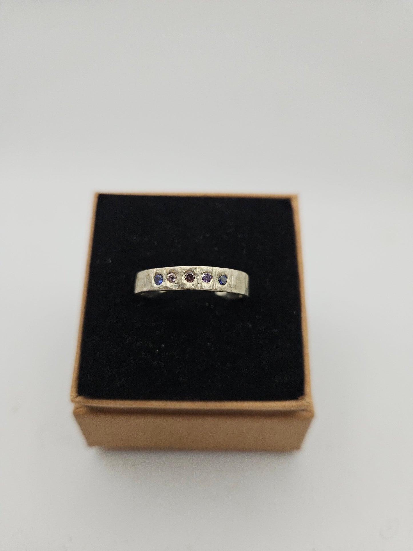 Hammered silver band with flush set CZ- Size S