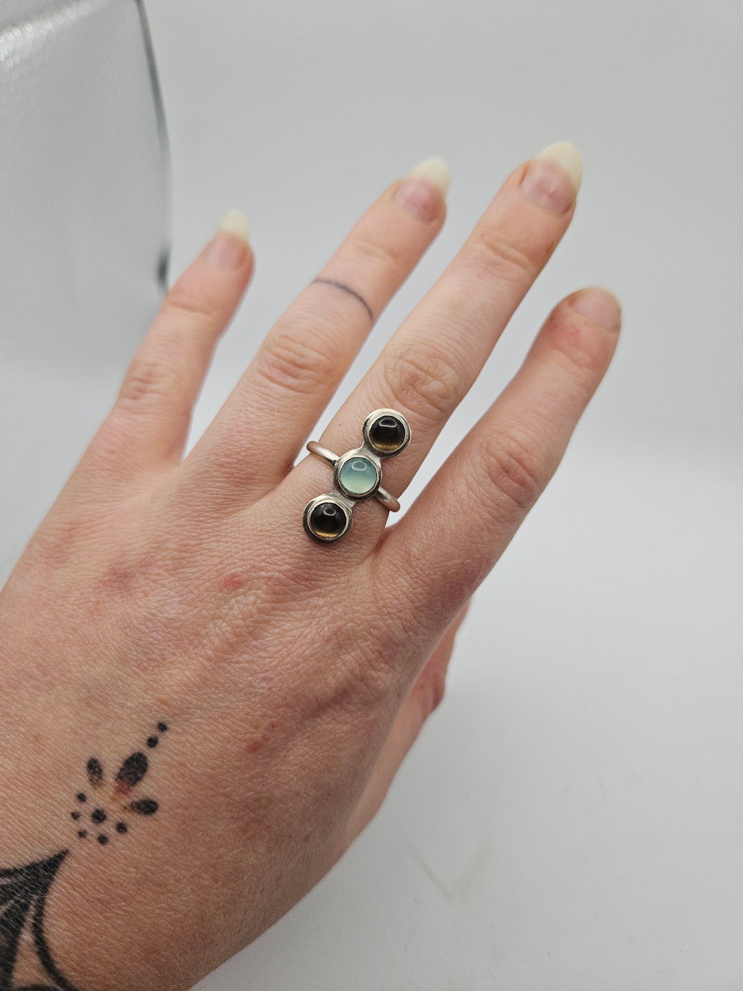 Smokey Quartz and chalcedony ring - Size N