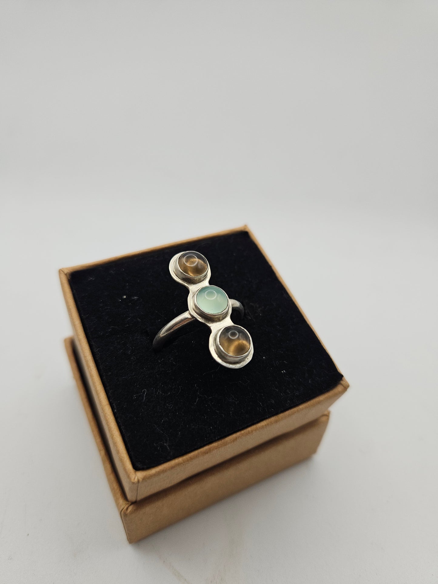 Smokey Quartz and chalcedony ring - Size N