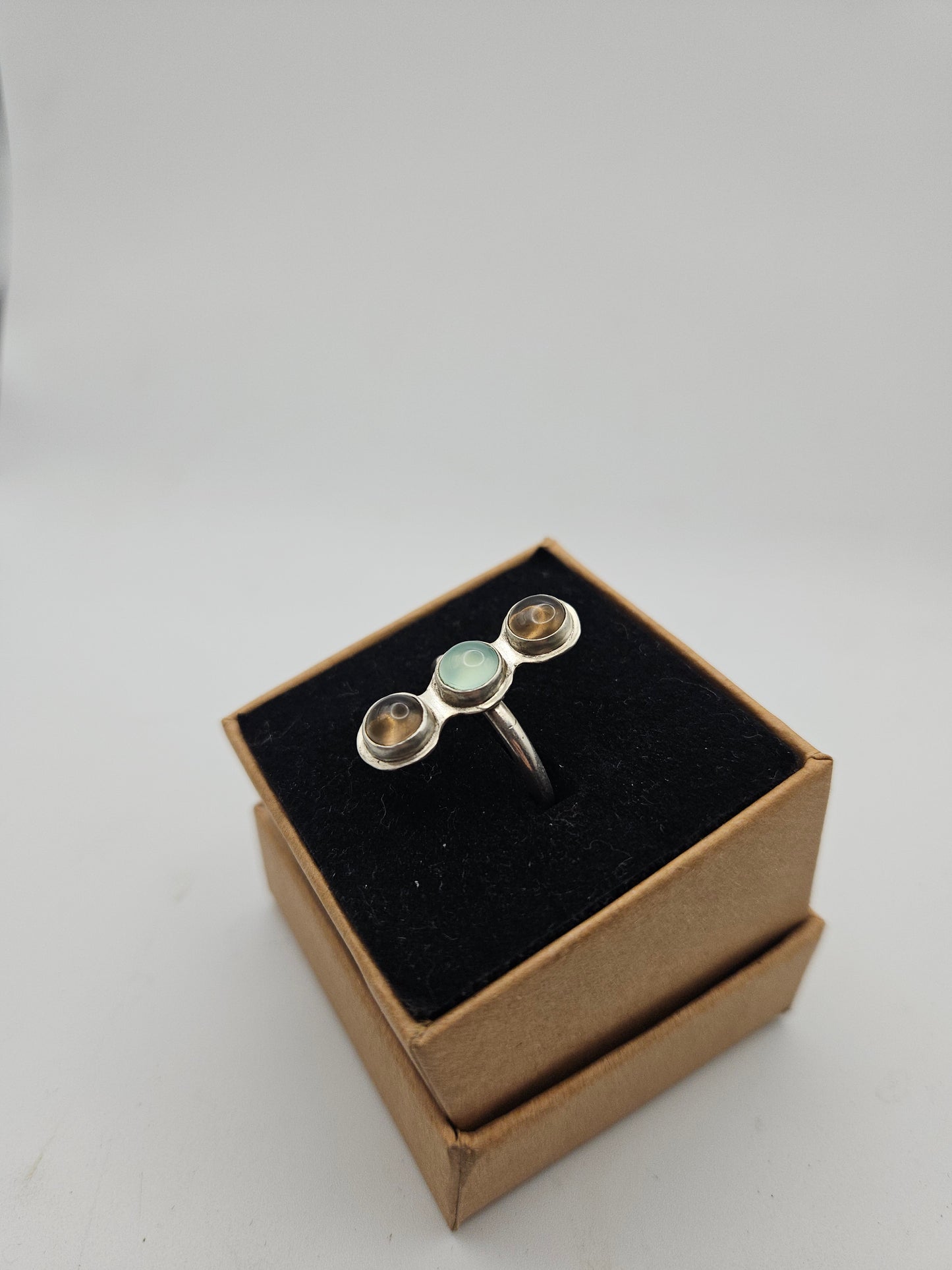 Smokey Quartz and chalcedony ring - Size N