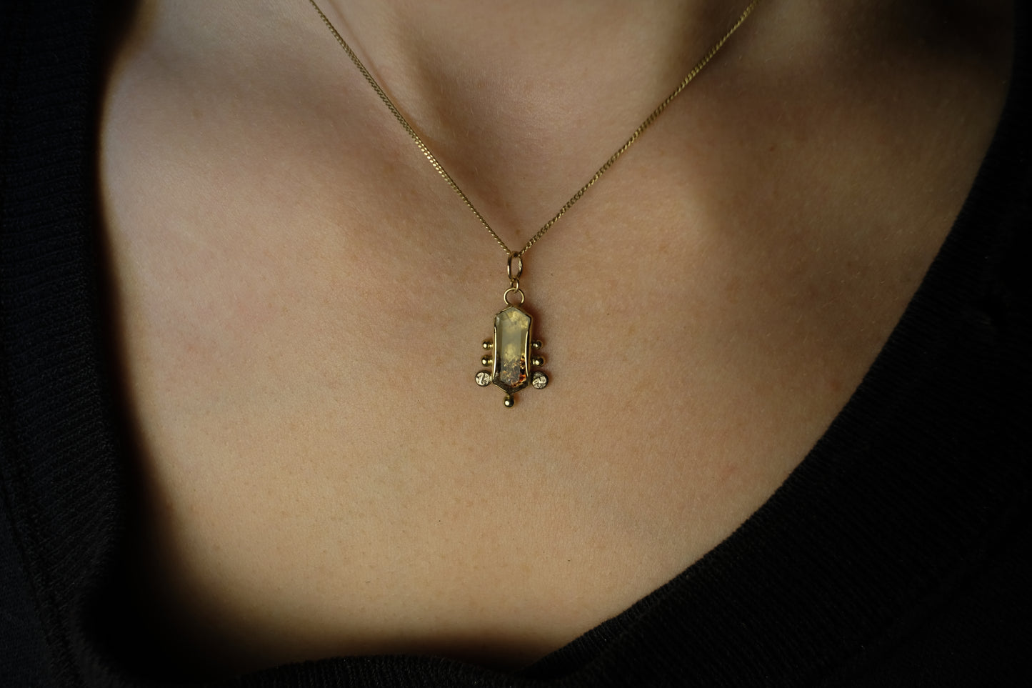 Disco fire quartz set in solid 18ct yellow gold with white gold dots  - Charm