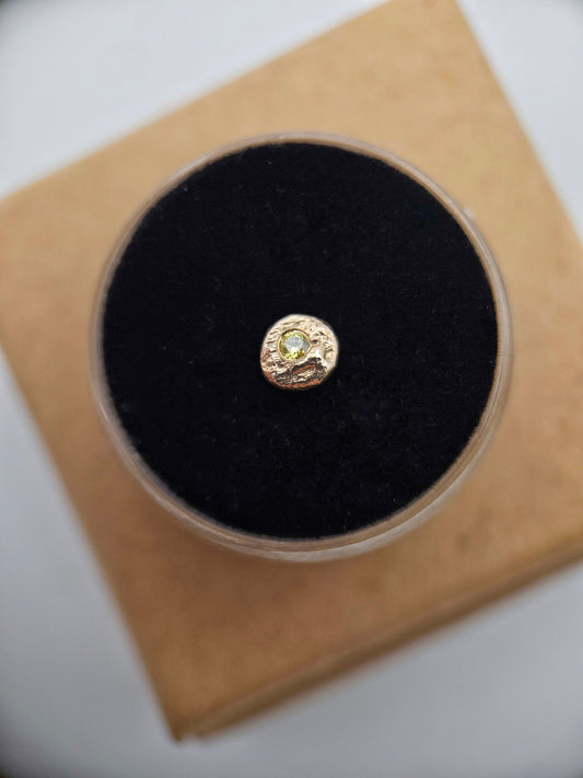Textured dot - yellow CZ, 9ct solid gold threadless end