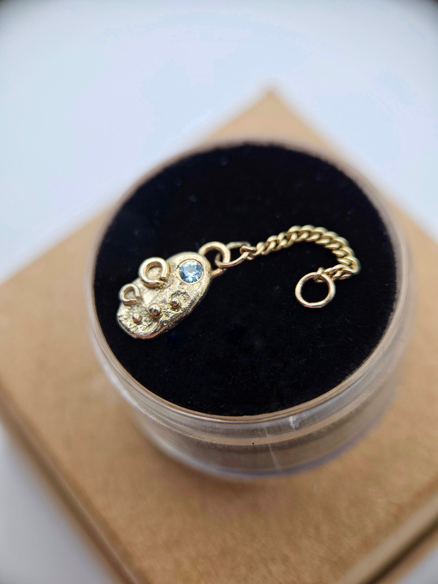 Textured totem charm- blue CZ 9ct solid gold charm