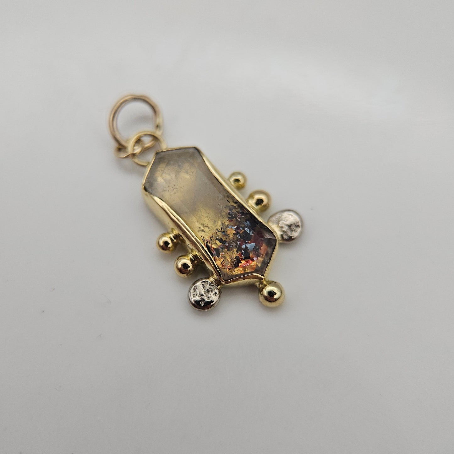 Disco fire quartz set in solid 18ct yellow gold with white gold dots  - Charm